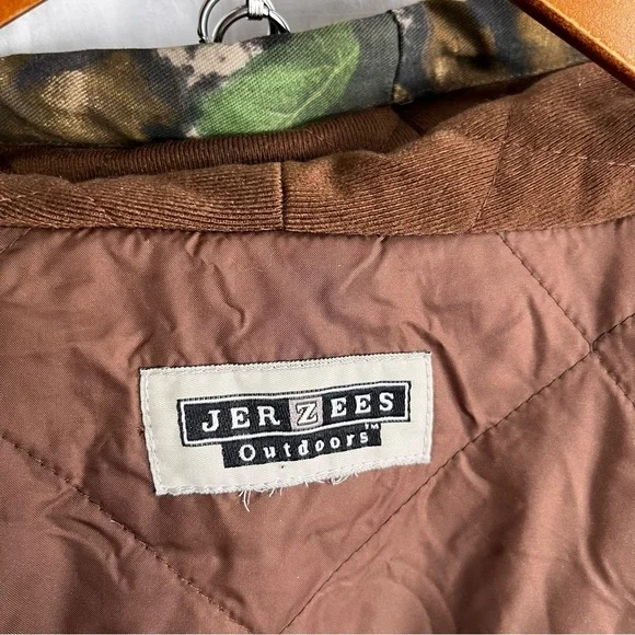 Vintage Jerzees Outdoors Jacket Men L Big Wood Camo Hooded Bomber Quilt Lined